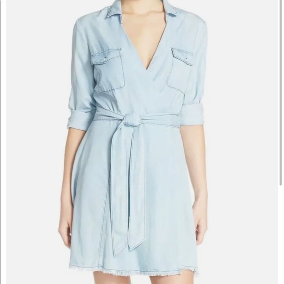 BB Dakota by Steve Madden Gennesse Fray Wrap tencel chambray long sleeve dress - Picture 2 of 11